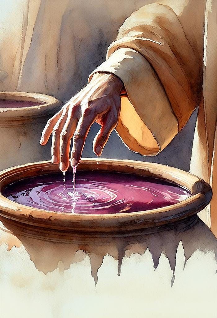 “Christliche Kunst: “”Water to Wine”” Printable Download Kunst von Jesus, der bei der Hochzeit von Kana Wasser in Wein verwandelt.” 7000×10227 px.