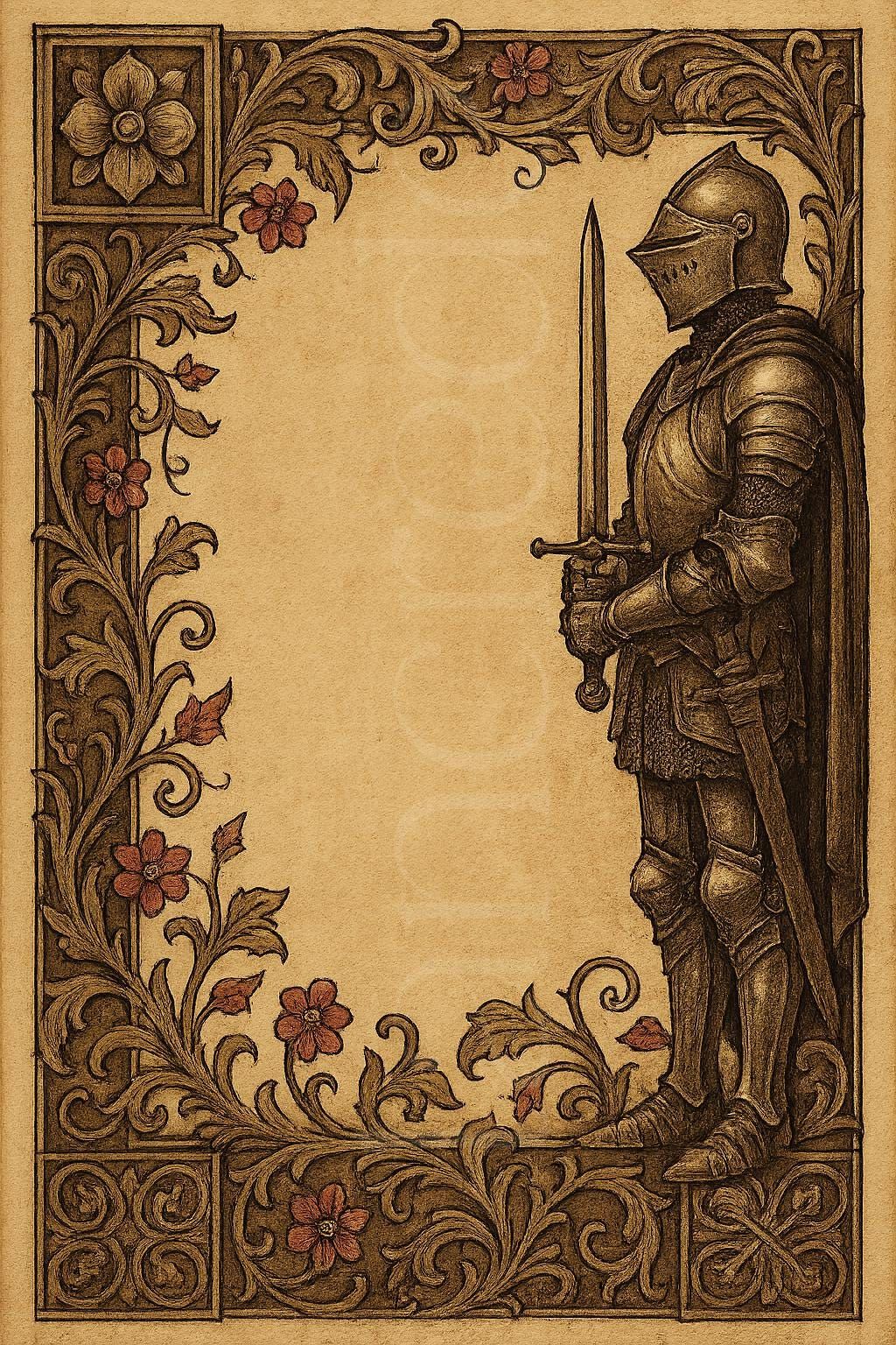 Medieval Knight Digital Frame – Vintage Style Ornamental Art | Instant Download