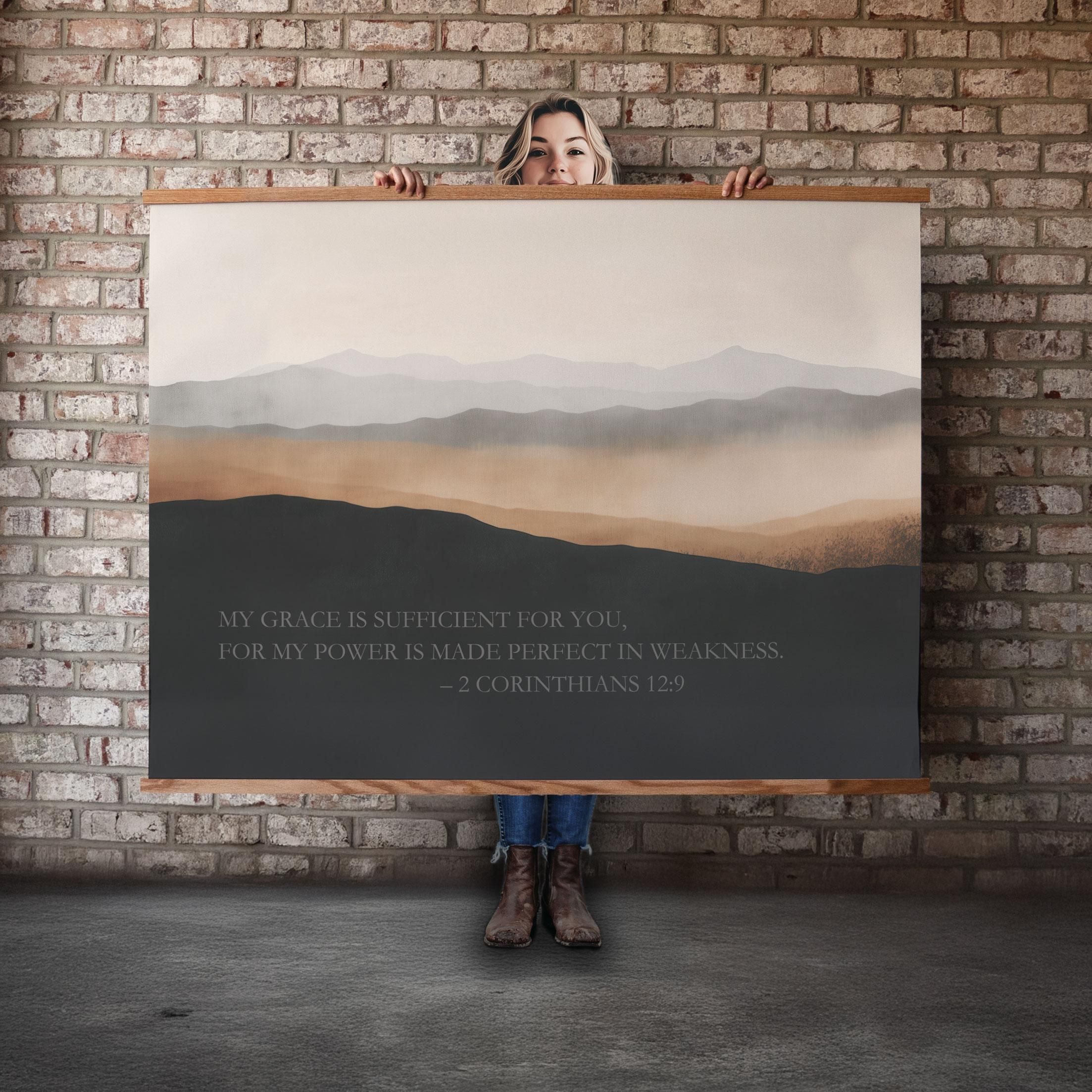 Christian Extra Large Wall Art, Bible Verse Tapestry, My Grace is Sufficient for You, Farmhouse Tapestry, Oversized Wall Art