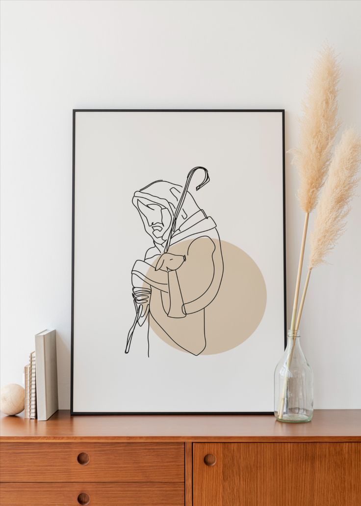 Minimalist Jesus Christ Line Art, Religious print, Lamb Poster, God Biblical Drawing Sketch Outline