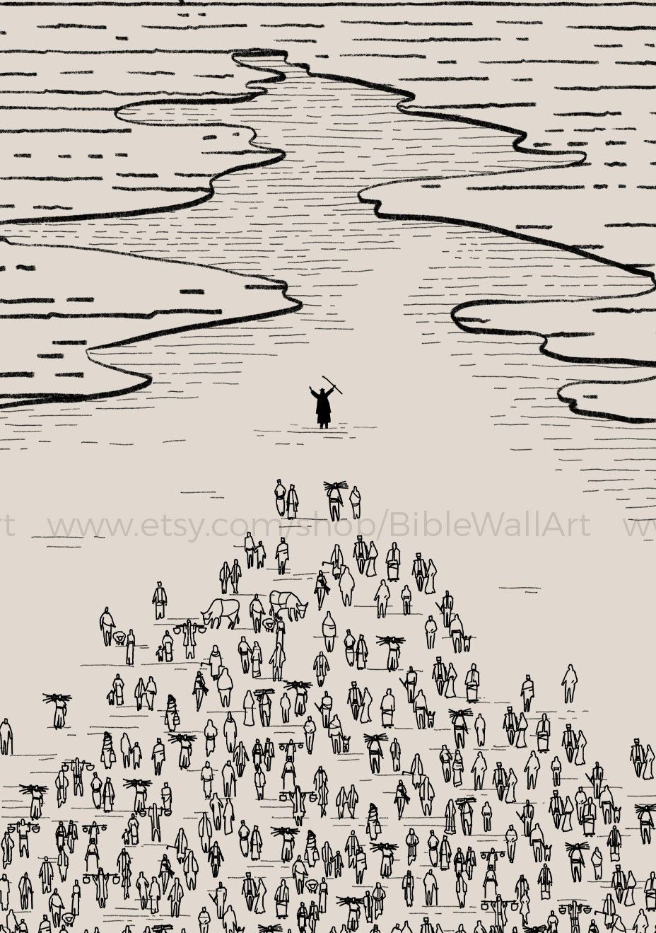 Moses Parting the Red Sea – Original Christian Art – BibleWallArt EtsyShop