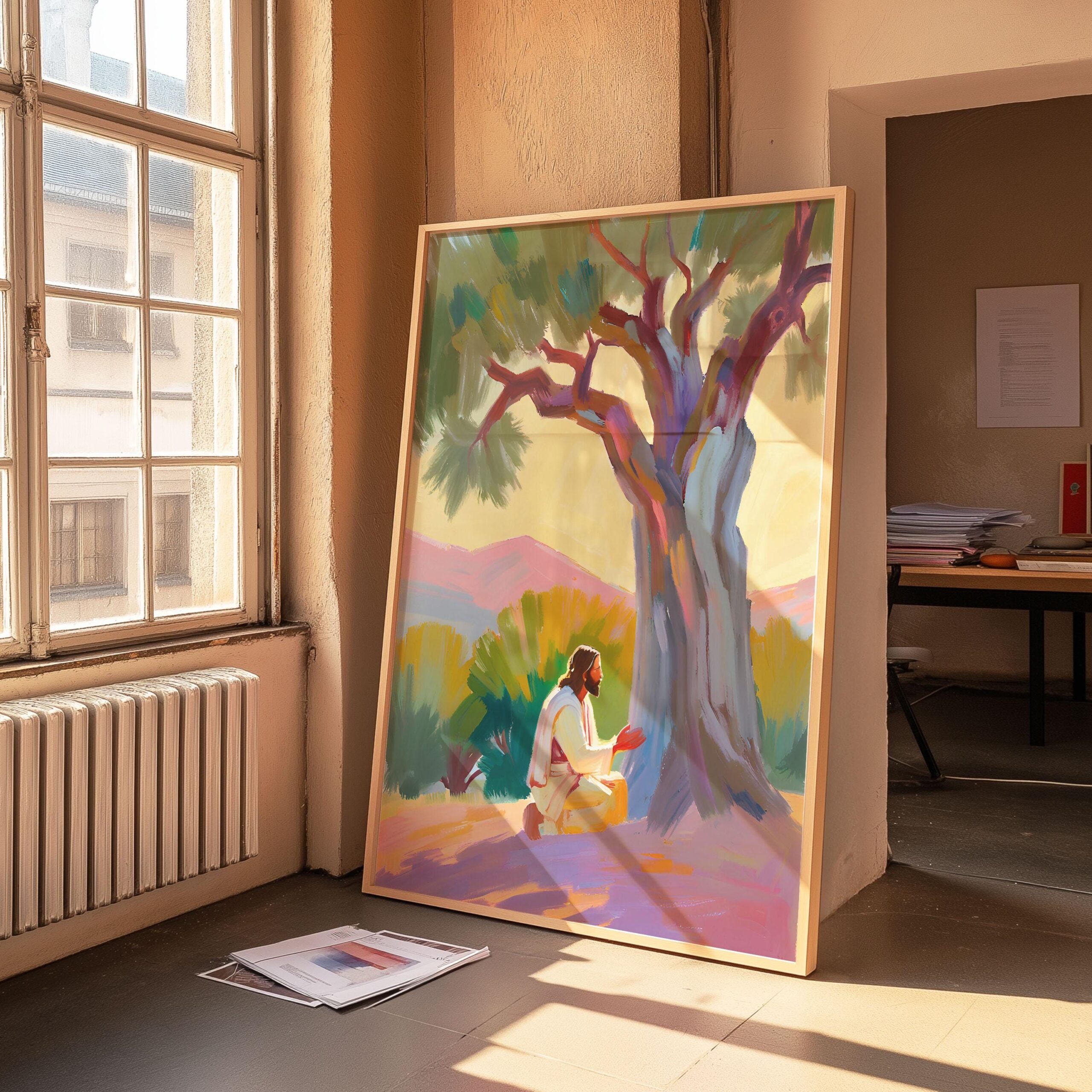 Jesus Praying Wall Art Printable Digital Download JPG 300dpi Catholic Christian Art Holy Spirit God Colorful Art Home Decor Realigion Prayer