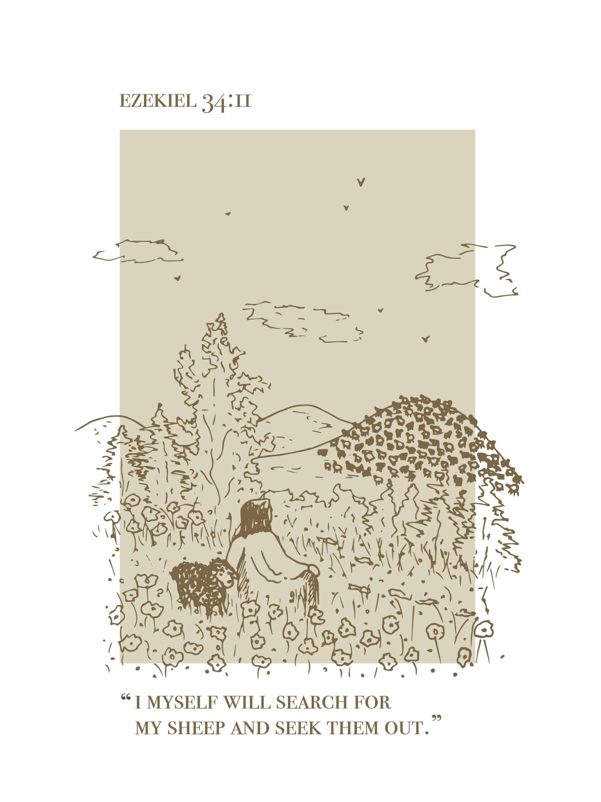 Christliche Galerie, Hesekiel 34 Schrift, Bibel-Vers-Wandkunst, Schrift druckbare, Illustrationskunst, christliche Kunst, sofortiger Download