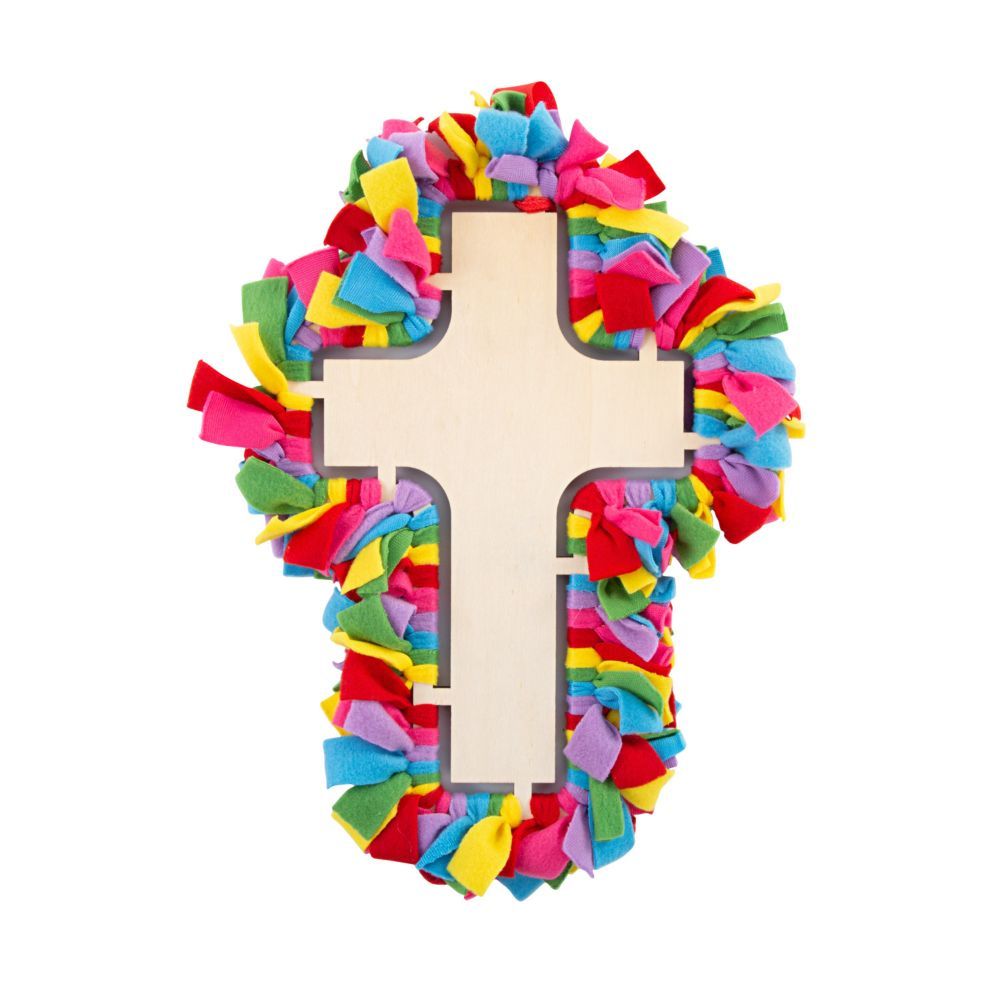 3 Pc 16″ Fleece Tied Cross Wreath Craft Kit
