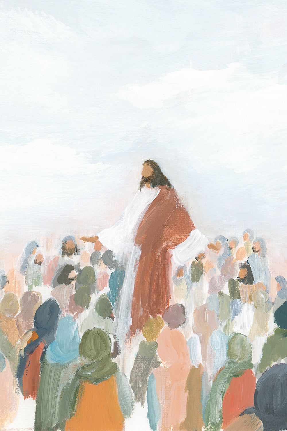 Modern Christian Art – Jesus Teaching the Crowd Painting – 11×14 / Stretched Canvas