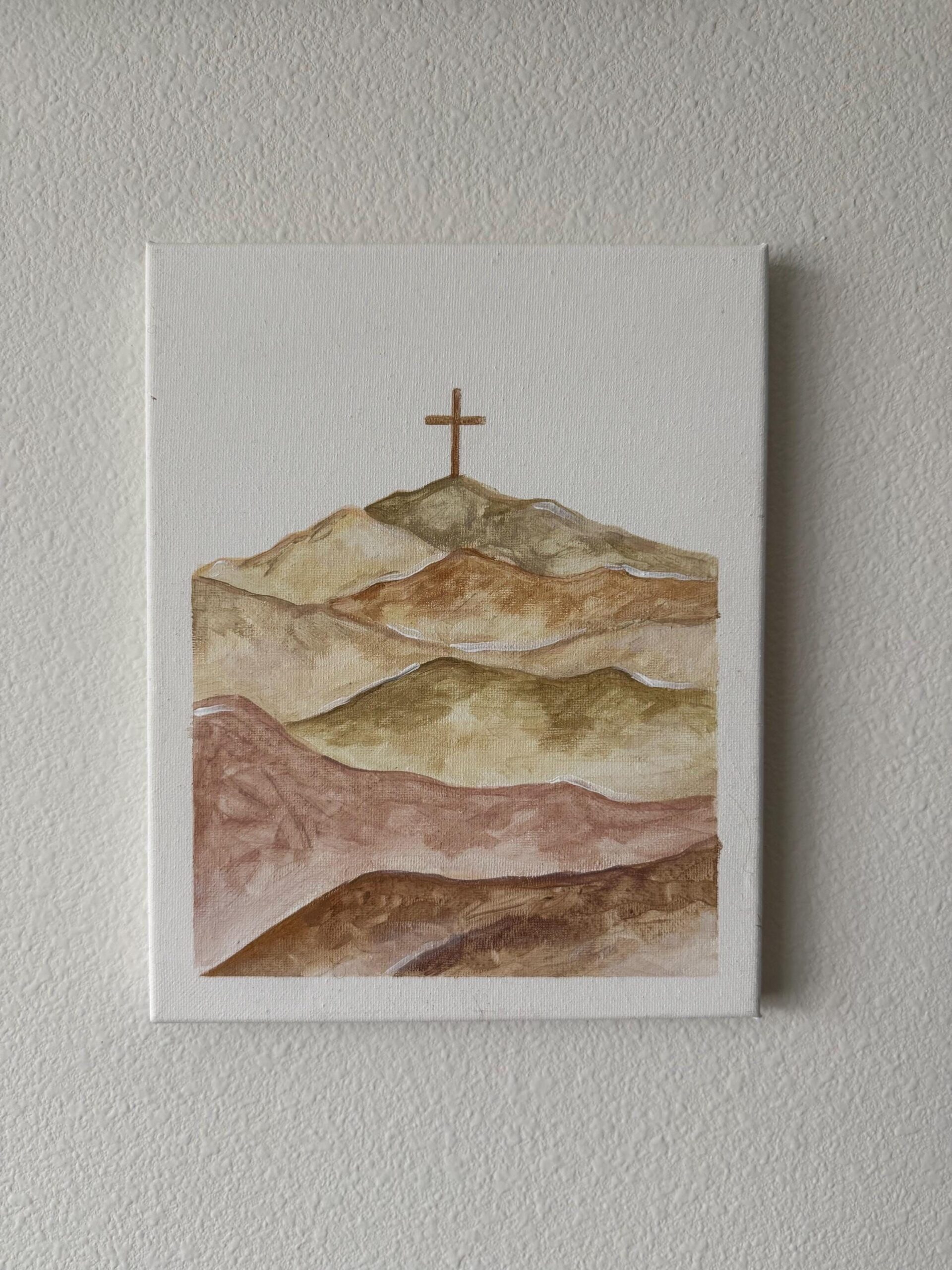 Original acrylic painting of cross on a canvas.