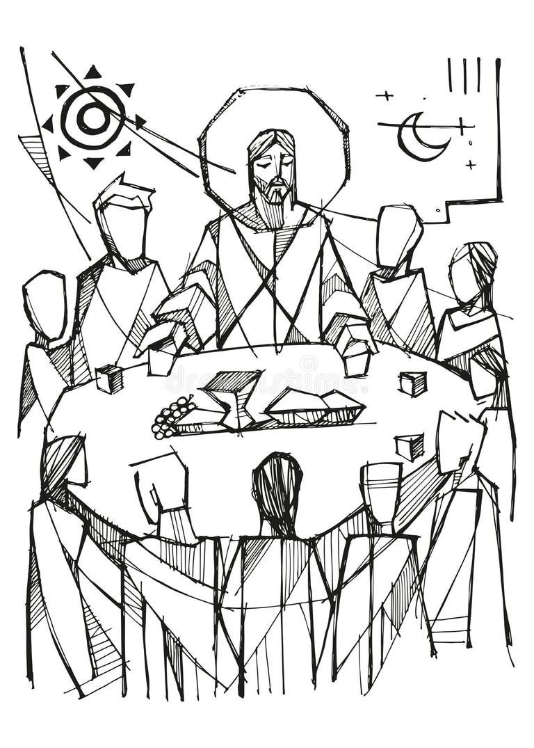 Hand Drawn Illustration of Jesus Eucharist in Community Stock Vector &#8211; Illustration of jesus, design: 265468933