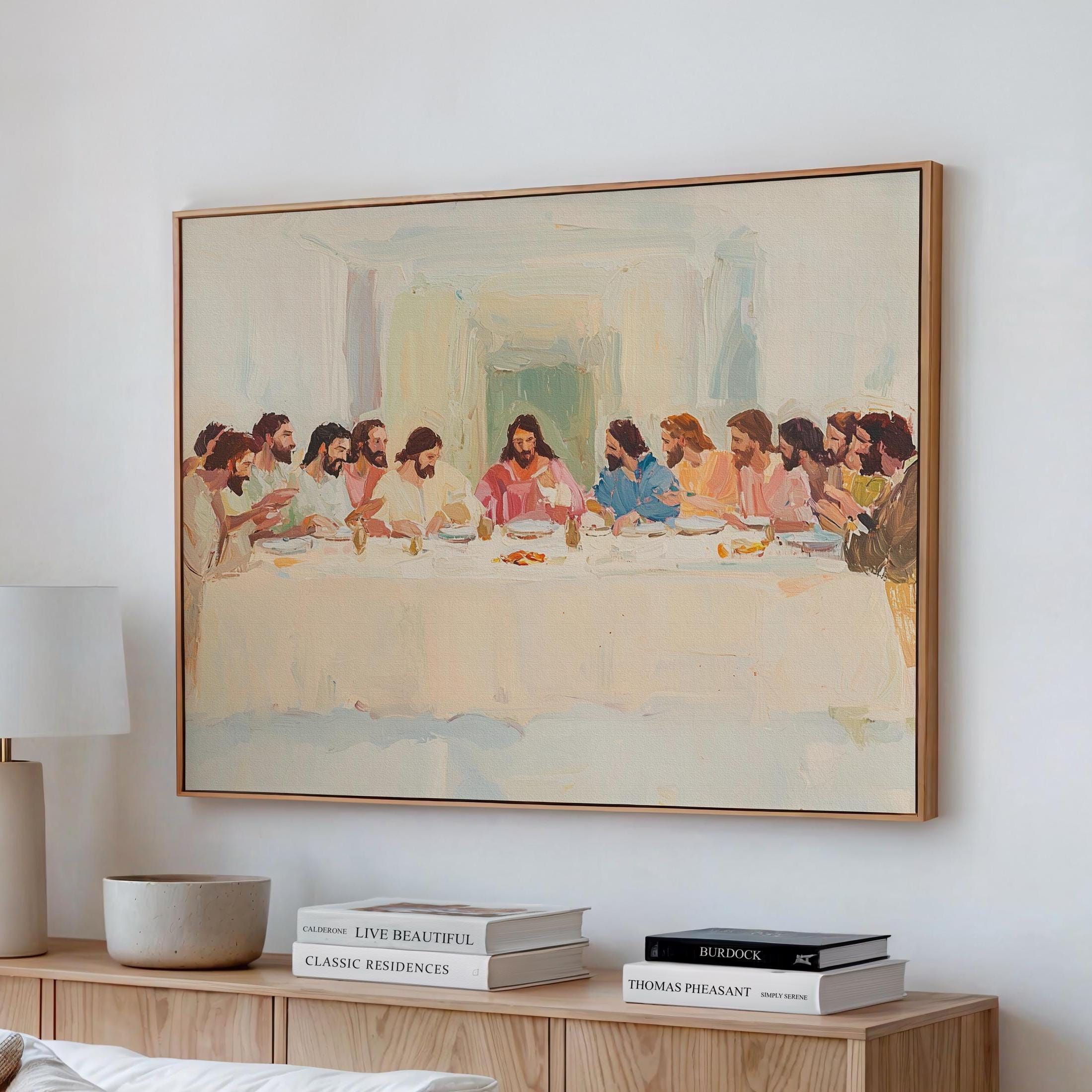 Art chrétien de la Cène, cadeaux chrétiens, oeuvre d’art murale de cuisine, décoration d’écriture sainte de salon, toile encadrée de peinture à l’huile, oeuvre d’art de Jésus – 80