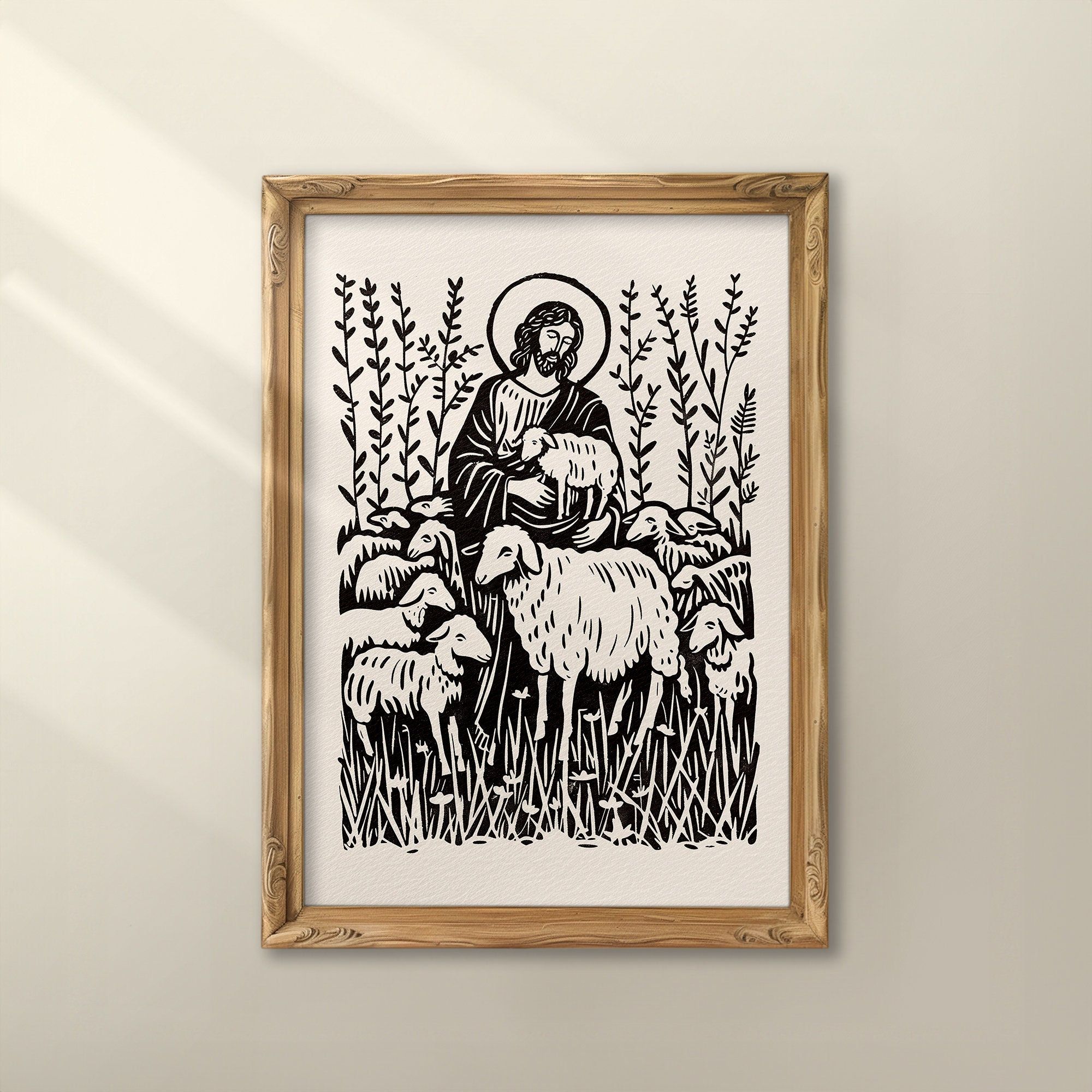 Parable of the Lost Sheep Christian Wall Art Unframed Print Good Shepherd Poster, Jesus Art Christian Home Decor Gifts