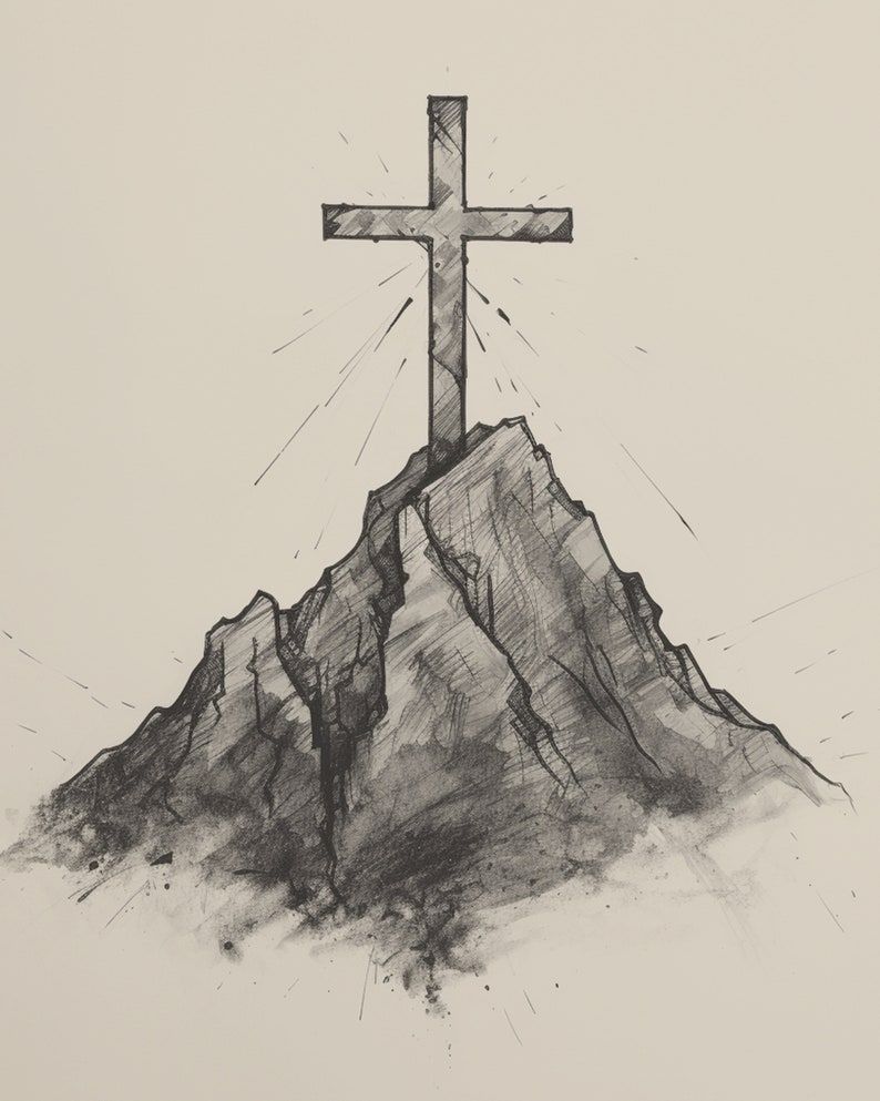 Cross on Mountain Art Print: Christian Scripture Wall Art (digital Download) – Etsy