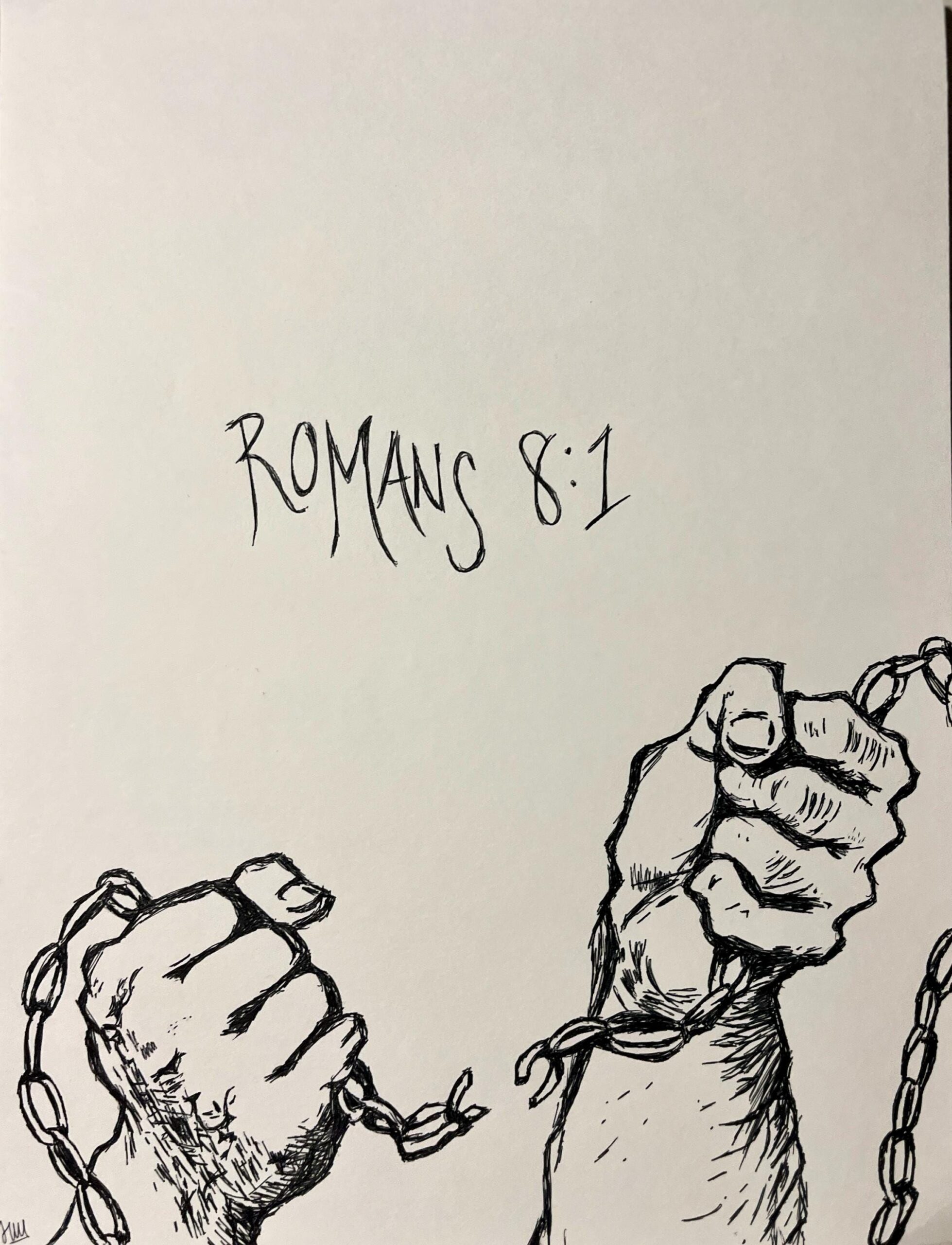 Römer 8: 1 Christliche Kunst – Gebrochene Ketten Freiheitszeichnung, handgezeichnete Bibelversillustration, inspirierende Schriftwanddekoration
