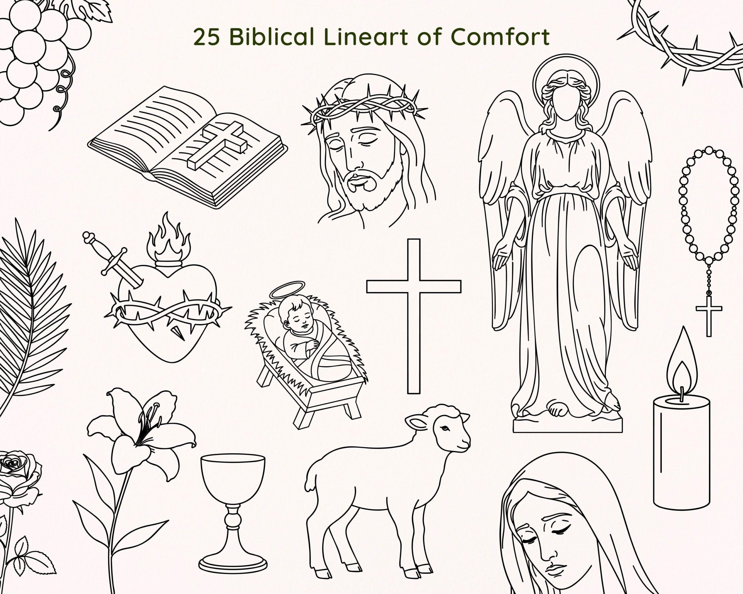 25 Bible Illustration SVG Bundle | Christian Clipart Digital Download | Hand-Drawn Religious Symbols