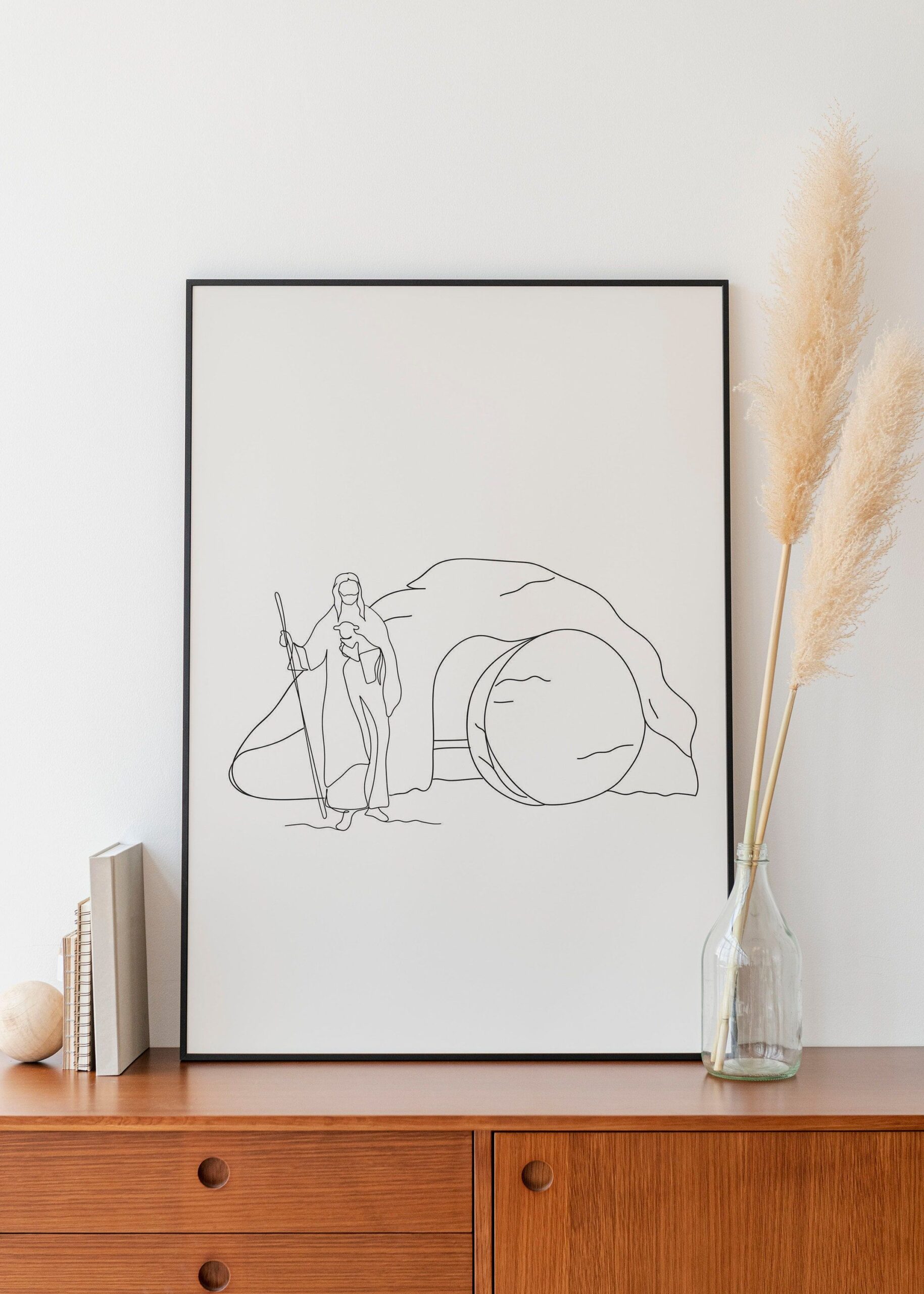 Minimalist Empty Tomb Line Art , Digital Download, Religious print, Jesus Christ Poster , Burial, Outline Drawing, Christian, God with lamb