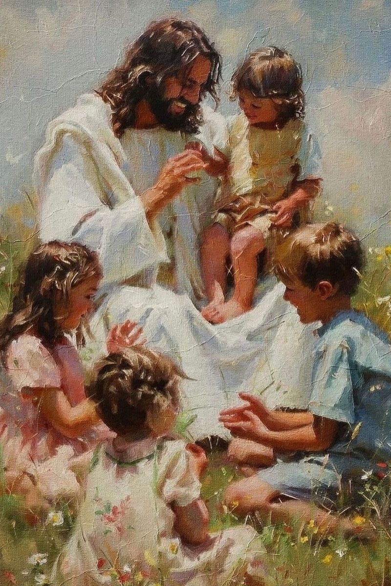 Jesus With Children Christian Canvas