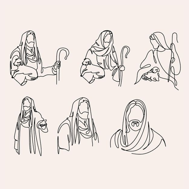 Continuous line drawing of jesus christ linear style and hand drawn bible christian scene of son o | Premium Vector